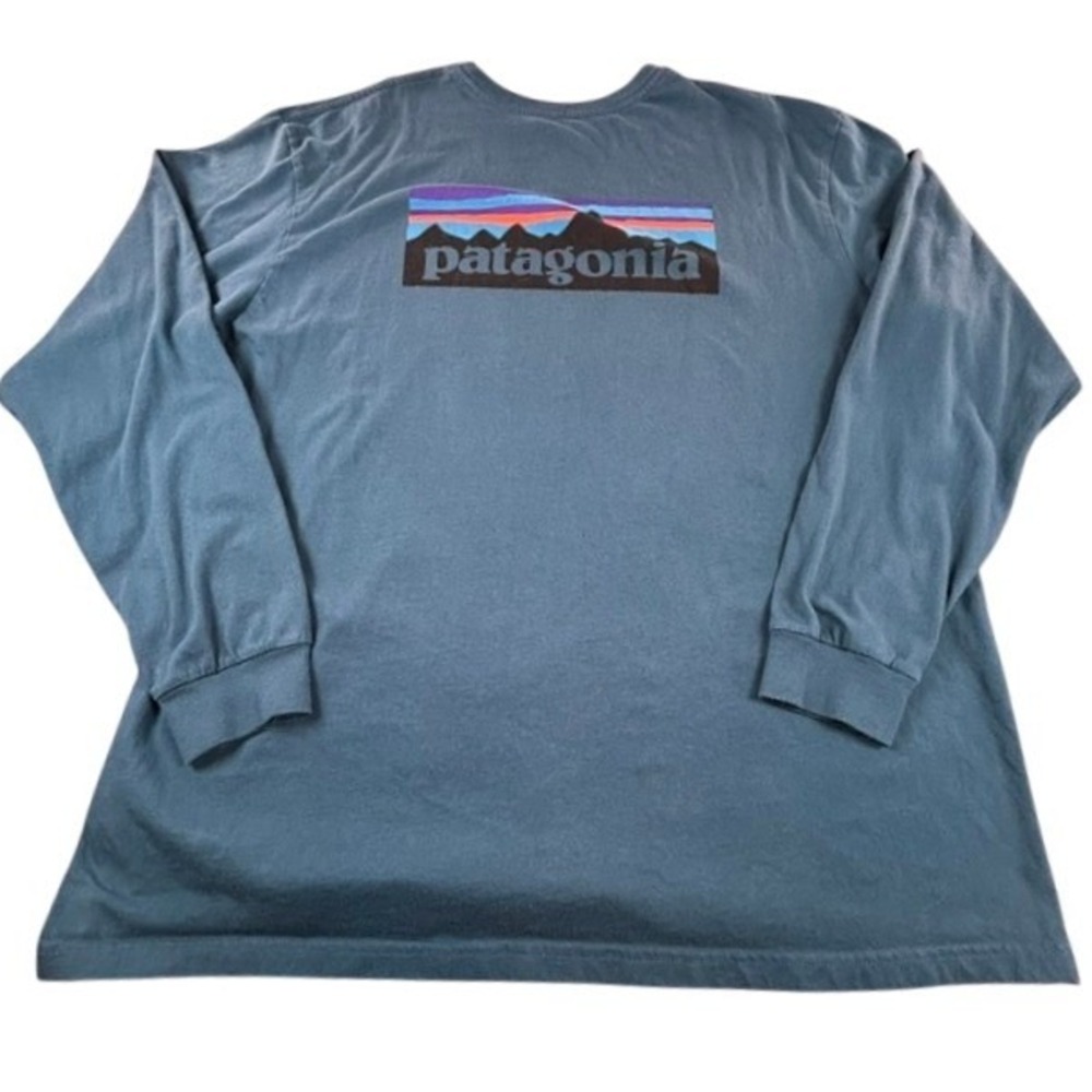 Patagonia Men's Teal P-6 Logo Responsibili-Tee Long Sleeve Cotton T-Shirt XXL